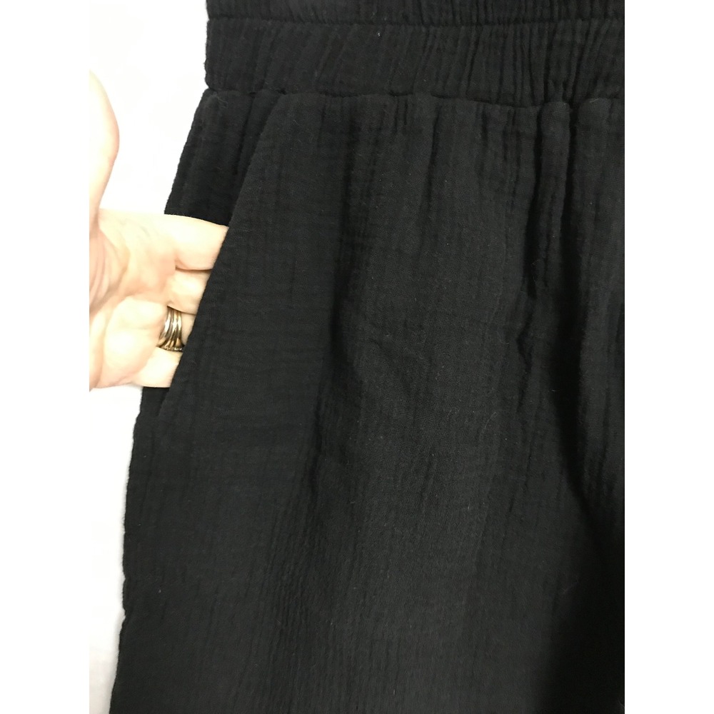 Ecru Womens Black Gauze Wide Leg Smocked Waist Pants Medium Pocket Relaxed Boho - Picture 4 of 6